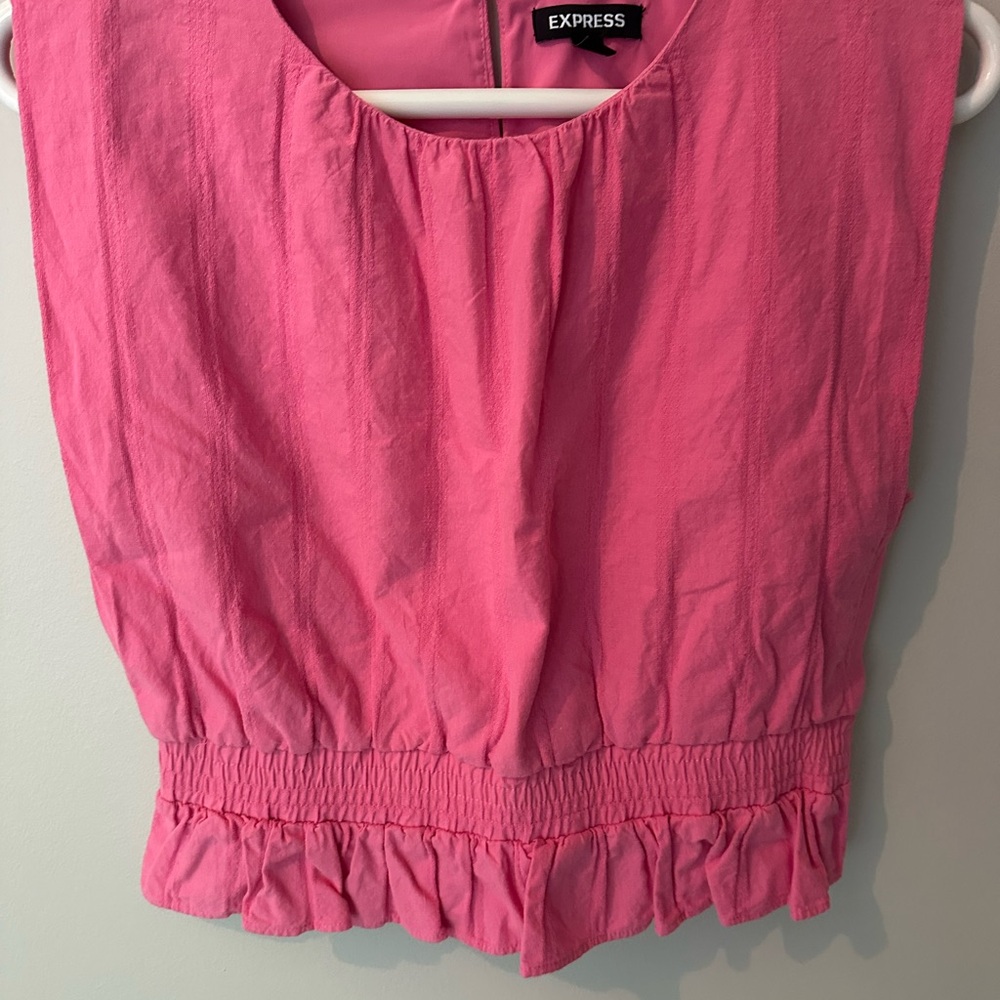 Express Pink Smocked Ruffled Sleeveless Blouse